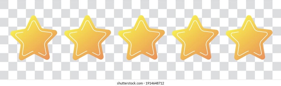 Vector dorado aisló cinco estrellas. Concepto de comentarios de clientes.