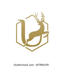 Vector Golden Jumping Deer Letter U Logo