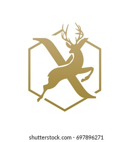 Vector Golden Jumping Deer Letter X Logo
