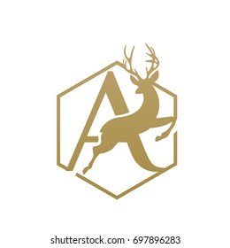 Vector Golden Jumping Deer Letter A Logo