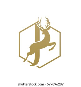 Vector Golden Jumping Deer Letter J Logo