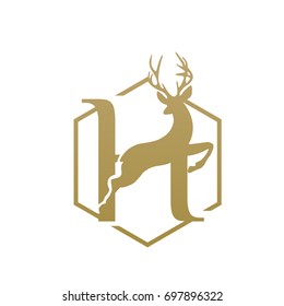 Vector Golden Jumping Deer Letter H Logo