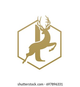 Vector Golden Jumping Deer Letter I Logo