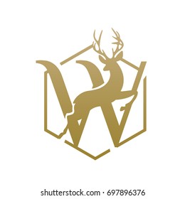 Vector Golden Jumping Deer Letter W Logo