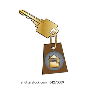 vector golden key with house sign