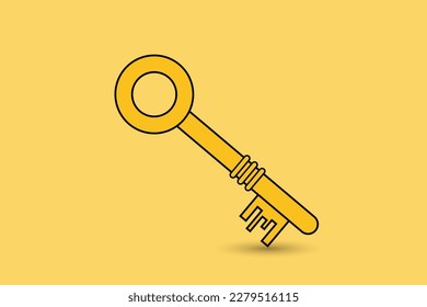 Vector golden key icon logo flat vector illustration,