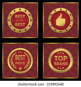 Vector golden labels on red striped background