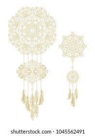 Vector golden lace feather dream cathcer on white background