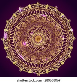 Vector golden lace mandala, hand drawn illustration
