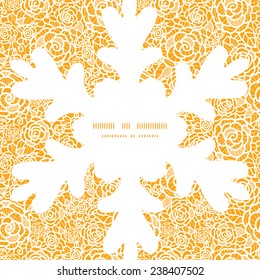 Vector golden lace roses Christmas snowflake silhouette pattern frame card template