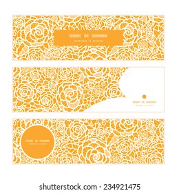 Vector golden lace roses horizontal banners set pattern background
