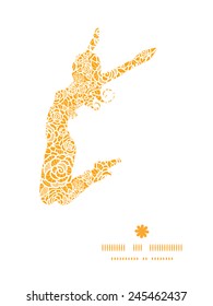 Vector golden lace roses jumping girl silhouette pattern frame