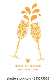 Vector golden lace roses toasting wine glasses silhouettes pattern frame