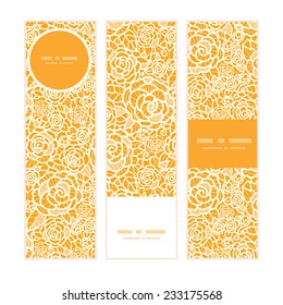 Vector golden lace roses vertical banners set pattern background