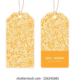 Vector golden lace roses vertical stripe frame pattern tags set
