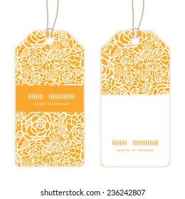 Vector golden lace roses vertical stripe frame pattern tags set