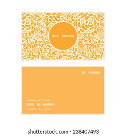 Vector golden lace roses vertical round frame pattern business cards set