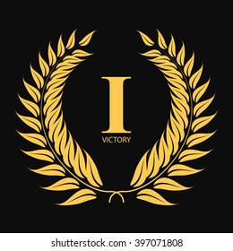 Vector golden laurel wreath. First place in a competition.
