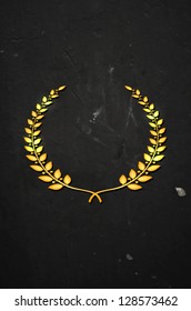 Vector golden laurel wreath over old worn out wall background
