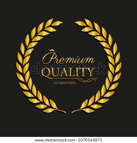 Vector golden laurel wreath. Premium quality label. Sale promotion icon. Vector illustration.