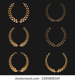 Vector golden laurel wreath set