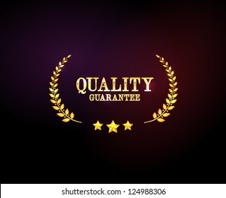 Vector golden laurel wreath with three stars "Quality Guarantee"