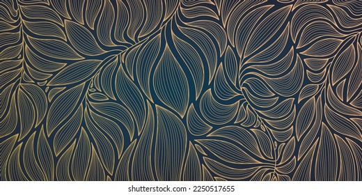 Vector dorado hojas botánico moderno, art deco fondo patrón de fondo. Diseño de línea para el diseño interior, textil, textura, afiche, paquete, envolturas, regalos. Lujo. Estilo japonés