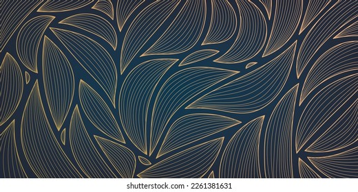 Vectorgolden hinterlässt botanisch-moderne, Art-Deco-Hintergrundmuster. Liniendesign für Innenausstattung, Textilien, Textur, Plakat, Paket, Wrapper, Geschenke. Luxus. japanischer Stil