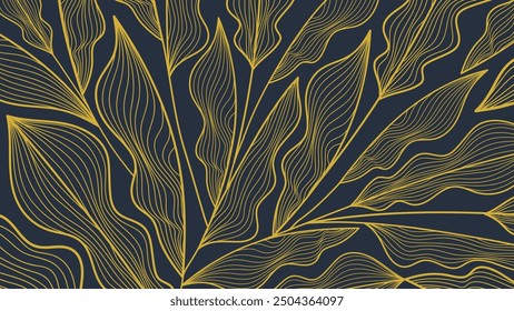 Vektor goldene Blätter modern, Art-Deco-Tapete für Hintergrund. Line-Design gut für Innenarchitektur, Textil, Textur, Poster, Paket, Wrapper, Geschenke und Luxus. mit japanischem Stil