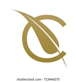 Vector Golden Letter C Leaf Botanical Logo