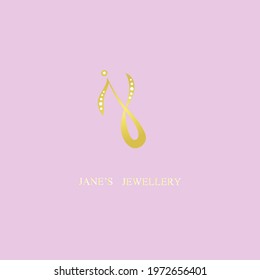 Vector golden letter "J" decorated as jewellery, vector lettering logo template.