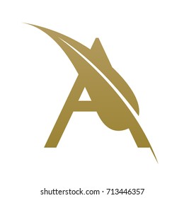 Vector Golden Letter A Leaf Botanical Logo