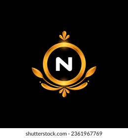 Vector golden letter n logo design white