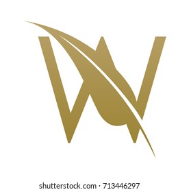 Vector Golden Letter W Leaf Botanical Logo