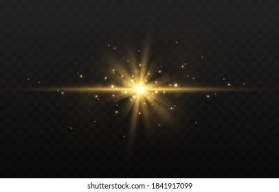 Luz dorada vectorial. Un destello dorado de luz. Brilla. Las luces de un sol. Png claro. Glare de la luz. Iluminación dorada.