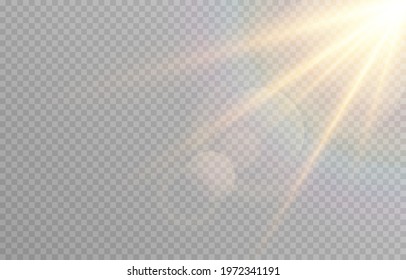 Vector Golden Light With Glare. Sun, Sun Rays, Dawn, Glare From The Sun Png. Gold Flare Png, Glare From Flare Png. Vector.