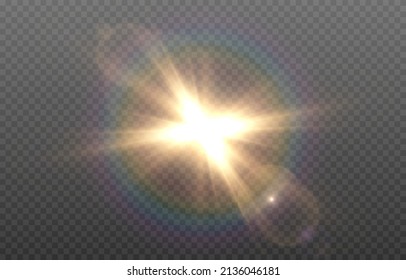 Vector Golden Light With Glare. Sun, Sun Rays, Dawn, Glare From The Sun Png. Gold Flare Png, Glare From Flare Png.