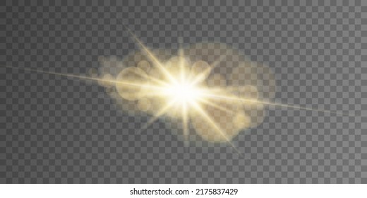 Vector golden light with glare. Sun, sun rays, dawn, glare from the sun png. Gold flare png, glare from flare png.
