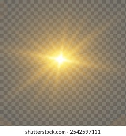 Vector golden light with glare. Sun, sun rays, dawn, glare from the sun png. Gold flare png, glare from flare png.