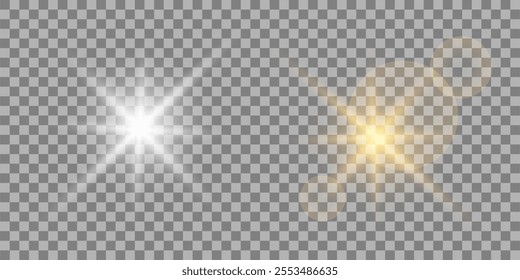 Vector golden light with glare. Sun, sun rays, dawn, glare from the sun png. Gold flare png, glare from flare png.