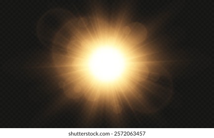 Vector golden light isolated on transparent background . Dawn and sunset light with highlights , flash light , light effect , vector illustration .