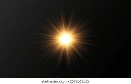 Vector golden light isolated on transparent background . Dawn and sunset light with highlights , flash light , light effect , vector illustration .