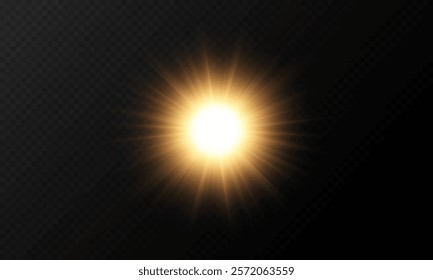 Vector golden light isolated on transparent background . Dawn and sunset light with highlights , flash light , light effect , vector illustration .