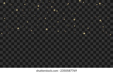 Vector golden light sparkles star on tranparent background.