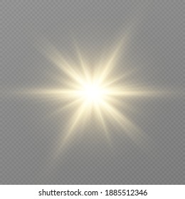Vector golden light. Sun, sun rays, dawn, star, flare png. Golden Star. Golden flash png. Vector image.