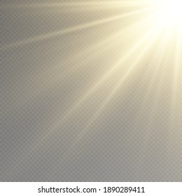 Vector Golden Light. Sun, Sun Rays, Dawn, Star, Flare Png. Golden Star. Golden Flash Png. Vector Image.	