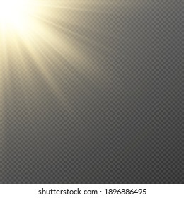 Vector golden light. Sun, sun rays, dawn, star, flare png. Golden Star. Golden flash png. Vector image.	