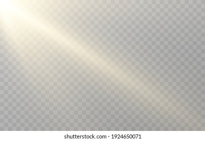 Vector golden light. Sun, sun rays, dawn, star, flare png. Golden Star. Golden flash png. Vector image.	