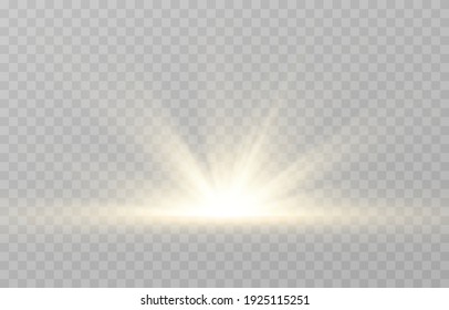 Vector Golden Light. Sun, Sun Rays, Dawn, Star, Flare Png. Golden Star. Golden Flash Png. Vector Image.	