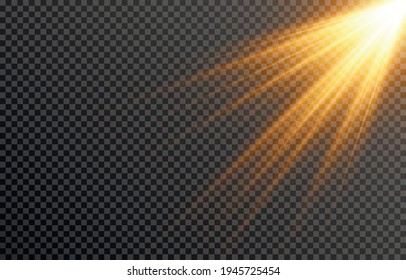 Vector golden light. Sun, sun rays, dawn, star, flare png. Golden Star. Golden flash png. PNG.	